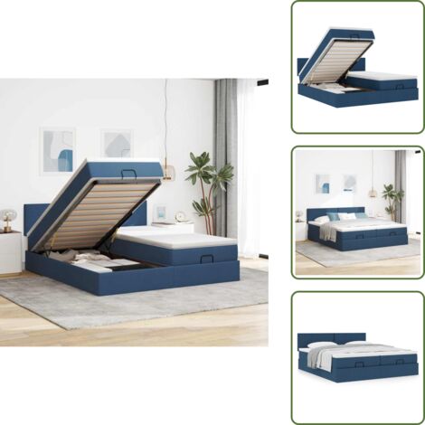 The Living Store Struttura Letto Pouf con Materassi Blu 180x200cm in Tessuto - Materasso a molle insacchettate