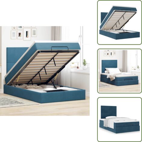 The Living Store Struttura Letto Pouf con Materassi Blu Scuro 120x200 cm Velluto - Materasso a molle insacchettate