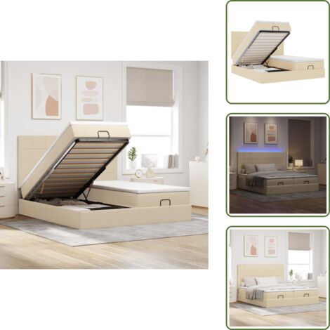 The Living Store Struttura Letto Pouf con Materassi Crema 180x200 cm in Tessuto - Materasso a molle insacchettate