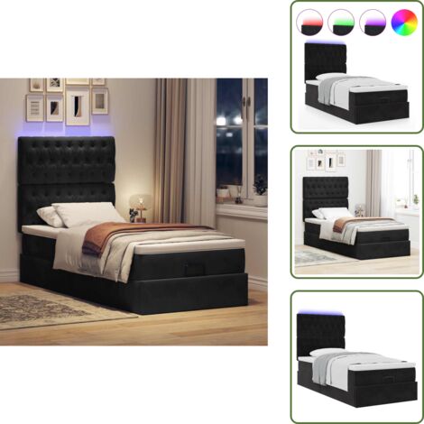 The Living Store Struttura Letto Pouf con Materassi Nero 100x200 cm Velluto - Materasso a molle insacchettate