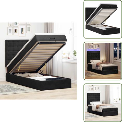 The Living Store Struttura Letto Pouf con Materassi Nero 100x200 cm Velluto - Materasso a molle insacchettate