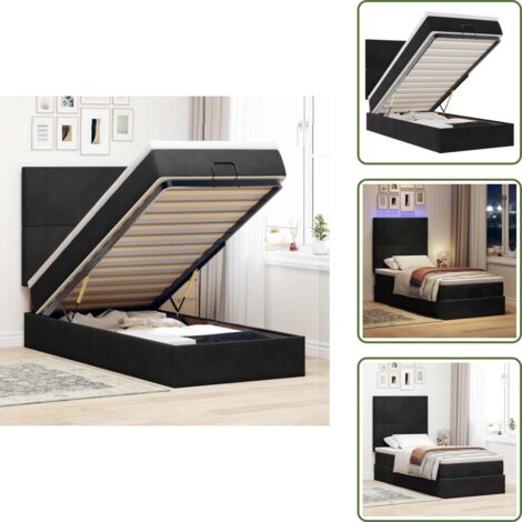 The Living Store Struttura Letto Pouf con Materassi Nero 100x200 cm Velluto - Materasso a molle insacchettate
