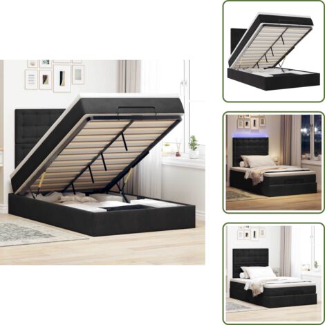 The Living Store Struttura Letto Pouf con Materassi Nero 120x200 cm Velluto - Materasso a molle insacchettate