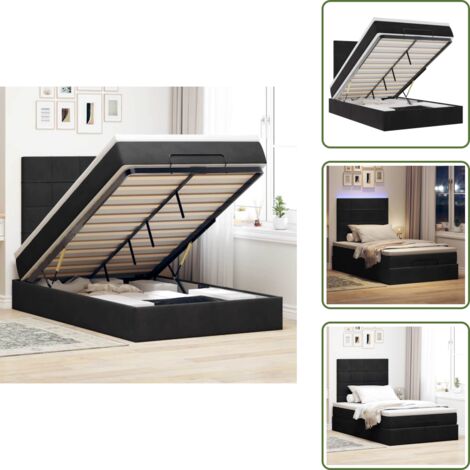 The Living Store Struttura Letto Pouf con Materassi Nero 120x200 cm Velluto - Materasso a molle insacchettate