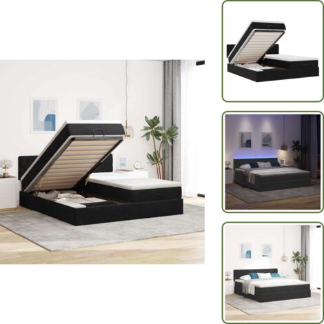 The Living Store Struttura Letto Pouf con Materassi Nero 200x200 cm Velluto - Materasso a molle insacchettate