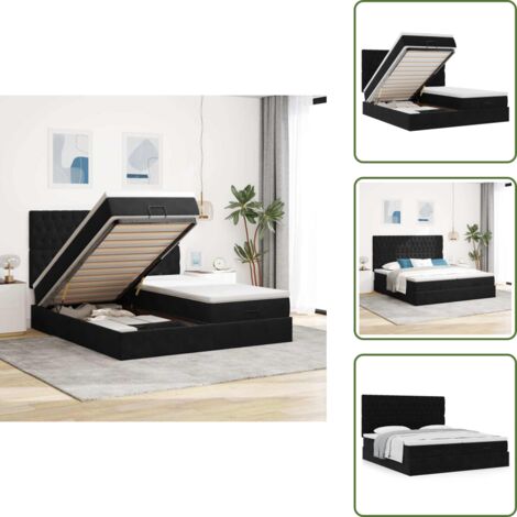 The Living Store Struttura Letto Pouf con Materassi Nero 200x200 cm Velluto - Materasso a molle insacchettate