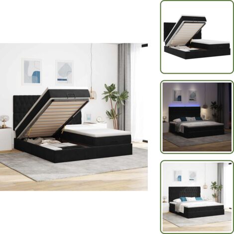The Living Store Struttura Letto Pouf con Materassi Nero 200x200 cm Velluto - Materasso a molle insacchettate