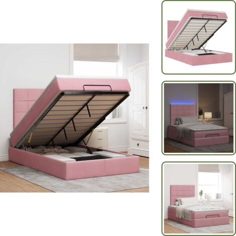 The Living Store Struttura Letto Pouf con Materassi Rosa 120x190 cm Velluto - Materasso a molle insacchettate