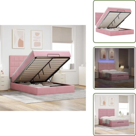 The Living Store Struttura Letto Pouf con Materassi Rosa 140x190 cm in Velluto - Materasso a molle insacchettate