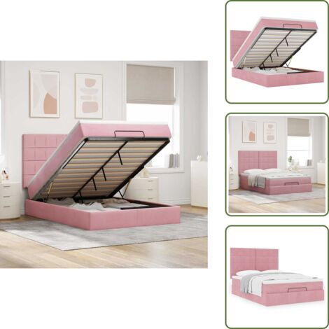The Living Store Struttura Letto Pouf con Materassi Rosa 140x200 cm in Velluto - Materasso a molle insacchettate