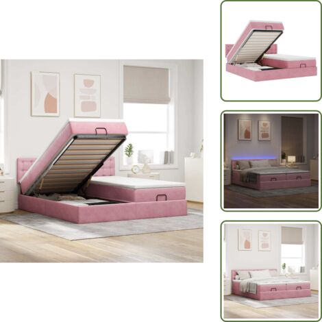 The Living Store Struttura Letto Pouf con Materassi Rosa 180x200 cm Velluto - Materasso a molle insacchettate