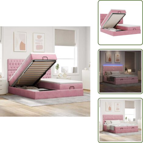 The Living Store Struttura Letto Pouf con Materassi Rosa 180x200 cm Velluto - Materasso a molle insacchettate