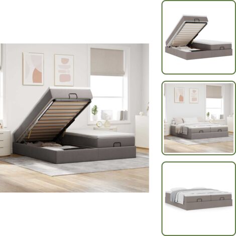 The Living Store Struttura Letto Pouf con Materassi Tortora 180x200cm in Tessuto - Materasso a molle insacchettate
