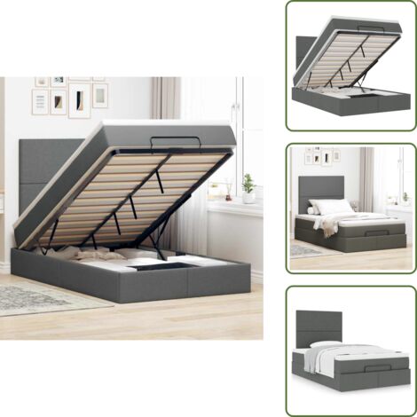 The Living Store Struttura Letto Pouf con Materasso 120x200 cm in Tessuto - Materasso a molle insacchettate