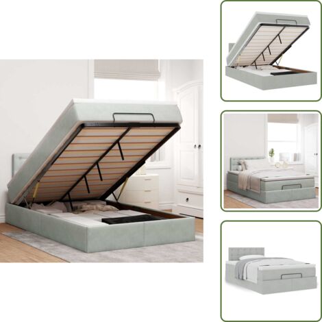 The Living Store Struttura Letto Pouf con Materasso 120x200 cm Velluto - Materasso a molle insacchettate