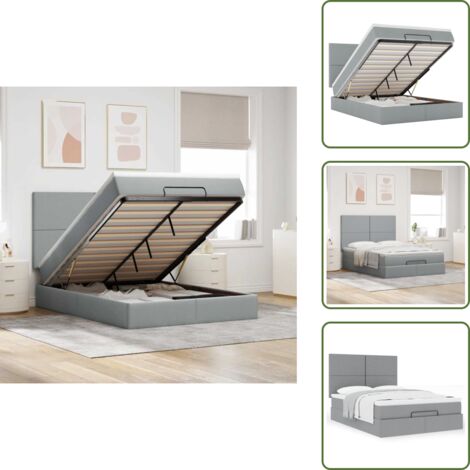 The Living Store Struttura Letto Pouf con Materasso 140x190 cm in Tessuto - Materasso a molle insacchettate