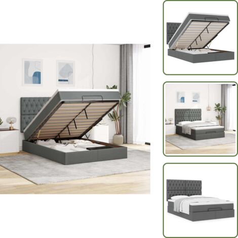 The Living Store Struttura Letto Pouf con Materasso 140x190 cm in Tessuto - Materasso a molle insacchettate