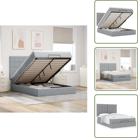 The Living Store Struttura Letto Pouf con Materasso 140x190 cm in Tessuto - Materasso a molle insacchettate
