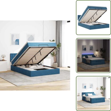 The Living Store Struttura Letto Pouf con Materasso 140x190 cm in Velluto - Materasso a molle insacchettate