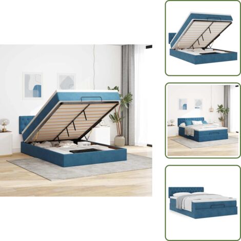 The Living Store Struttura Letto Pouf con Materasso 140x190 cm in Velluto - Materasso a molle insacchettate