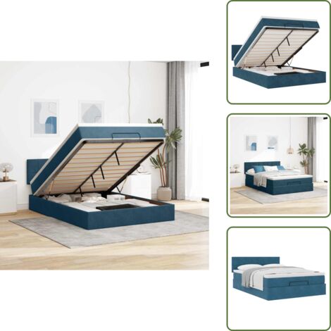 The Living Store Struttura Letto Pouf con Materasso 140x190 cm in Velluto - Materasso a molle insacchettate