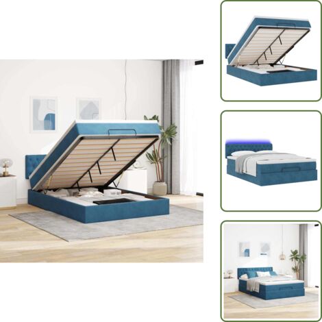 The Living Store Struttura Letto Pouf con Materasso 140x190 cm in Velluto - Materasso a molle insacchettate