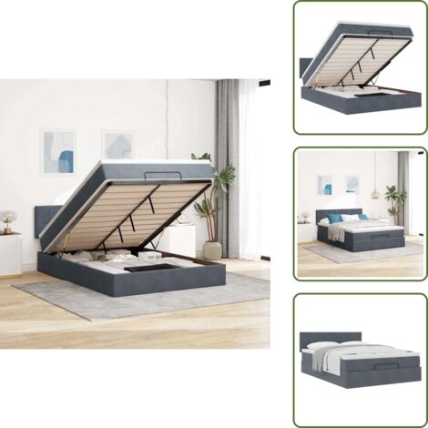 The Living Store Struttura Letto Pouf con Materasso 140x190 cm Velluto - Materasso a molle insacchettate