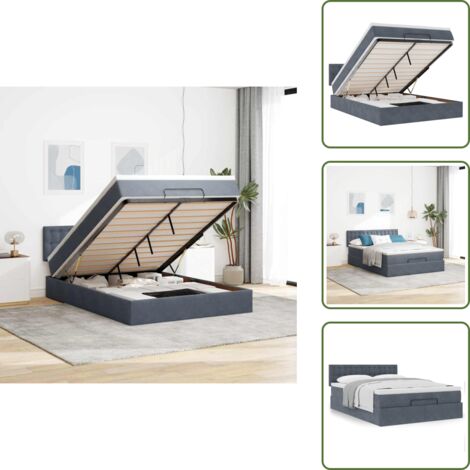 The Living Store Struttura Letto Pouf con Materasso 140x190 cm Velluto - Materasso a molle insacchettate