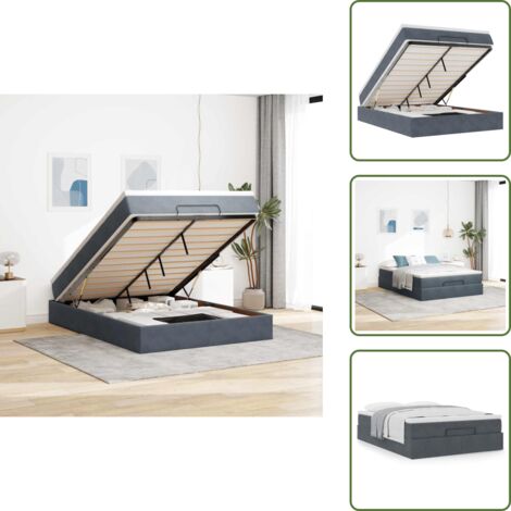The Living Store Struttura Letto Pouf con Materasso 140x190 cm Velluto - Materasso a molle insacchettate