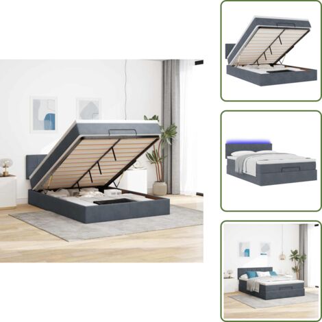 The Living Store Struttura Letto Pouf con Materasso 140x190 cm Velluto - Materasso a molle insacchettate