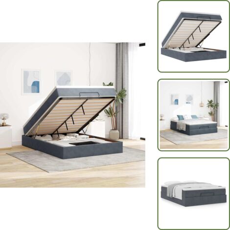 The Living Store Struttura Letto Pouf con Materasso 140x200 cm in Velluto - Materasso a molle insacchettate