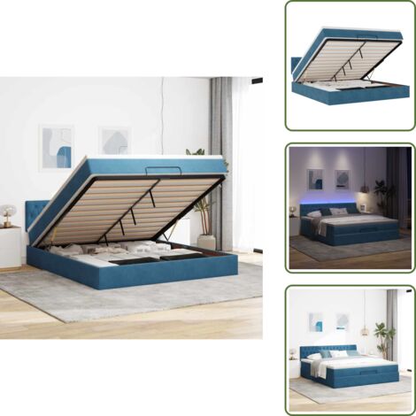 The Living Store Struttura Letto Pouf con Materasso 160x200 cm in Velluto - Materasso a molle insacchettate