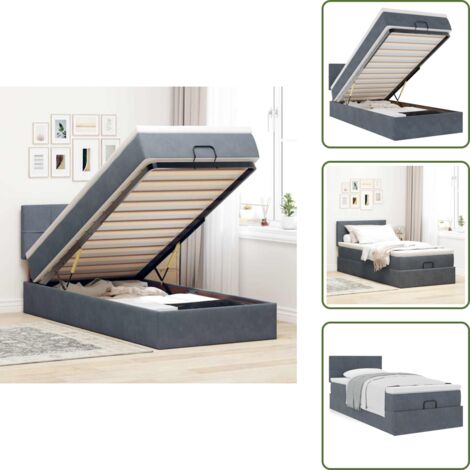 The Living Store Struttura Letto Pouf con Materasso 180x200 cm in Velluto - Materasso a molle insacchettate