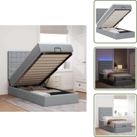The Living Store Struttura Letto Pouf con Materasso 90x190 cm in Tessuto - Materasso a molle insacchettate