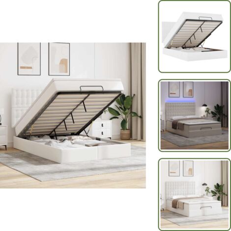 The Living Store Struttura Letto Pouf con Materasso Bianco 140x190 cm Similpelle - Letto con testiera