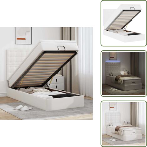 The Living Store Struttura Letto Pouf con Materasso Bianco 90x190 cm Similpelle - Materasso a molle insacchettate