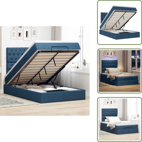 The Living Store Struttura Letto Pouf con Materasso Blu 120x190 cm in Tessuto - Materasso a molle insacchettate