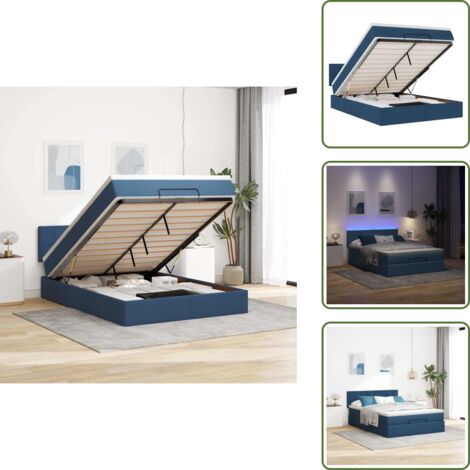 The Living Store Struttura Letto Pouf con Materasso Blu 140x200cm in Tessuto - Materasso a molle insacchettate