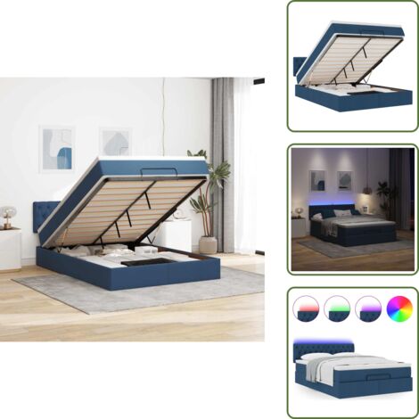 The Living Store Struttura Letto Pouf con Materasso Blu 140x200cm in Tessuto - Materasso a molle insacchettate