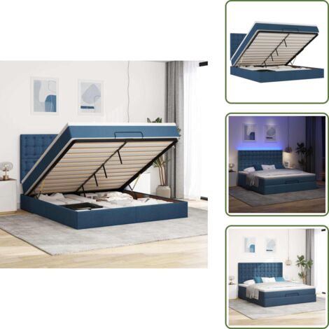 The Living Store Struttura Letto Pouf con Materasso Blu 180x200cm in Tessuto - Materasso a molle insacchettate