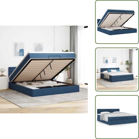 The Living Store Struttura Letto Pouf con Materasso Blu 180x200cm in Tessuto - Materasso a molle insacchettate