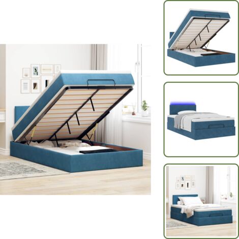 The Living Store Struttura Letto Pouf con Materasso Blu Scuro 120x200 cm Velluto - Materasso a molle