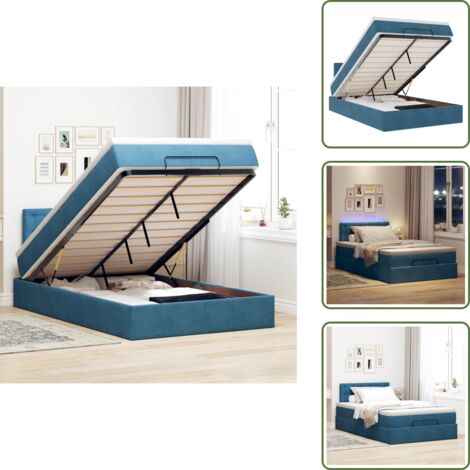 The Living Store Struttura Letto Pouf con Materasso Blu Scuro 120x200 cm Velluto - Materasso a molle