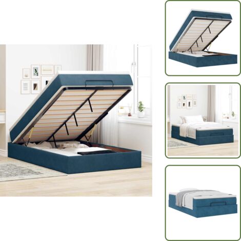 The Living Store Struttura Letto Pouf con Materasso Blu Scuro 120x200 cm Velluto - Materasso a molle insacchettate