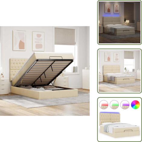 The Living Store Struttura Letto Pouf con Materasso Crema 140x190 cm in Tessuto - Materasso a molle insacchettate