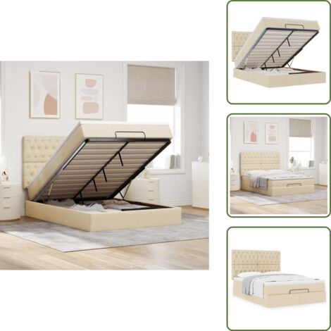 The Living Store Struttura Letto Pouf con Materasso Crema 140x190 cm in Tessuto - Materasso a molle insacchettate