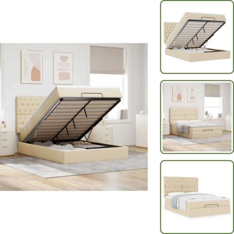 The Living Store Struttura Letto Pouf con Materasso Crema 140x200 cm in Tessuto - Materasso a molle insacchettate