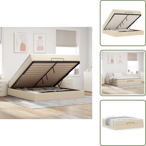 The Living Store Struttura Letto Pouf con Materasso Crema 180x200 cm in Tessuto - Materasso a molle insacchettate
