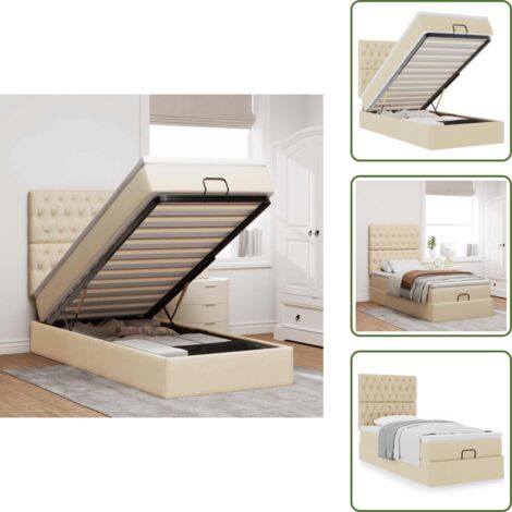 The Living Store Struttura Letto Pouf con Materasso Crema 90x190 cm in Tessuto - Materasso a molle insacchettate