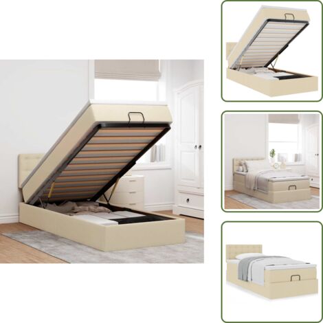 The Living Store Struttura Letto Pouf con Materasso Crema 90x190 cm in Tessuto - Materasso a molle insacchettate